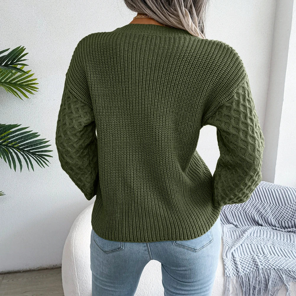 Maglione da donna lavorato a maglia con maniche a lanterna