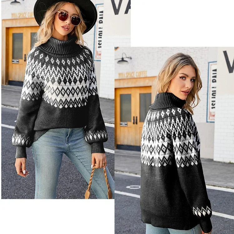 Maglione lavorato a maglia con collo alto da donna