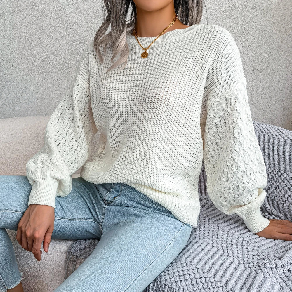 Maglione da donna lavorato a maglia con maniche a lanterna