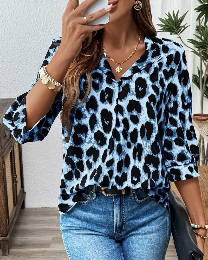 Camicia a Maniche 3/4 con stampa leopardo