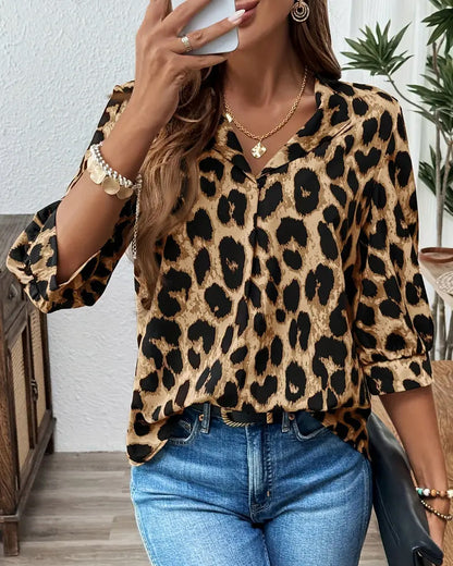 Camicia a Maniche 3/4 con stampa leopardo