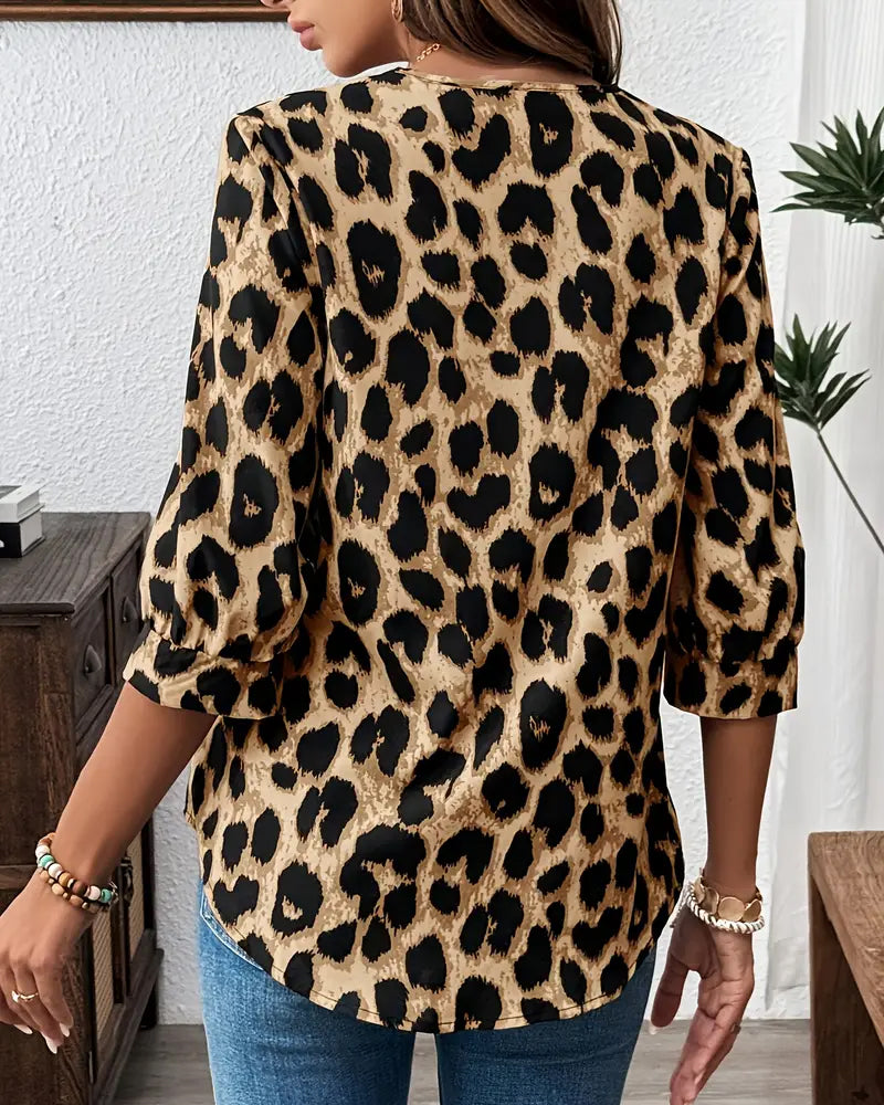 Camicia a Maniche 3/4 con stampa leopardo