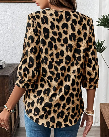 Camicia a Maniche 3/4 con stampa leopardo