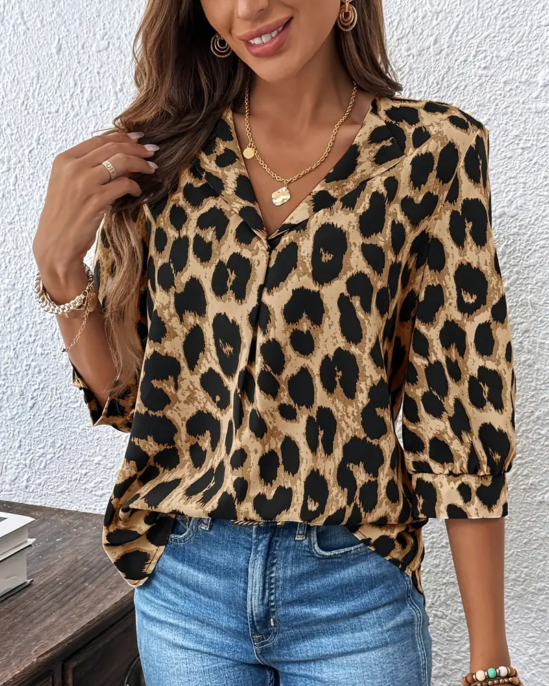 Camicia a Maniche 3/4 con stampa leopardo