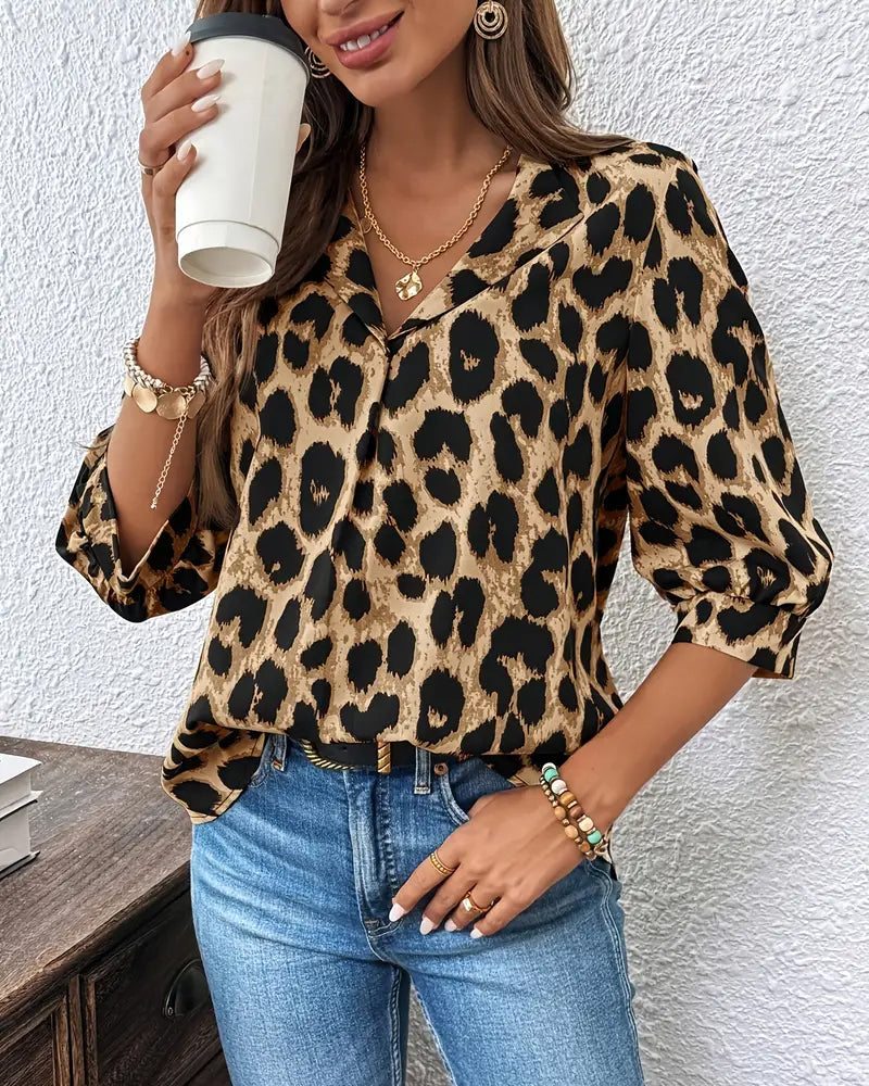 Camicia a Maniche 3/4 con stampa leopardo
