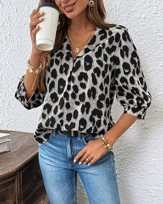 Camicia a Maniche 3/4 con stampa leopardo