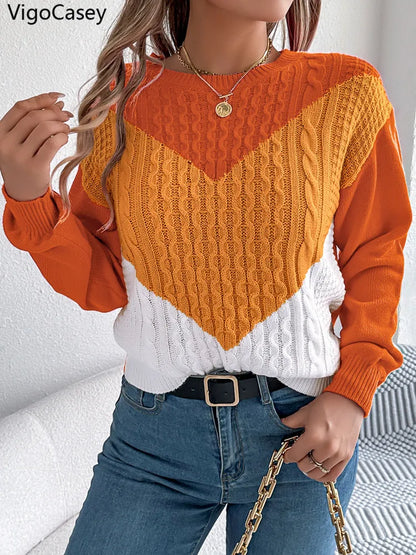 Maglione invernale da donna con collo patchwork