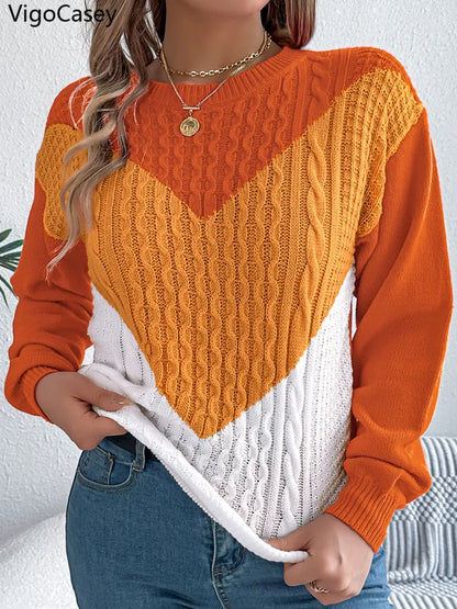 Maglione invernale da donna con collo patchwork