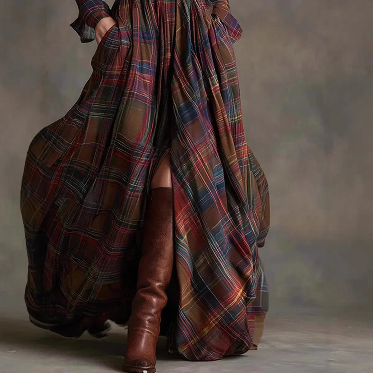 Elizabeth | Abito lungo a quadri con cintura