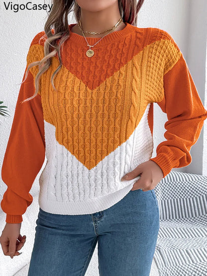 Maglione invernale da donna con collo patchwork