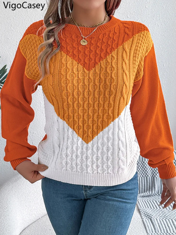 Maglione invernale da donna con collo patchwork