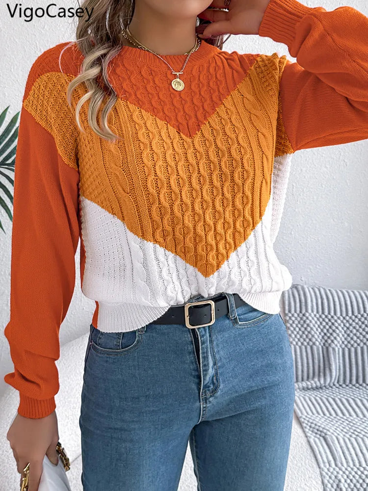 Maglione invernale da donna con collo patchwork