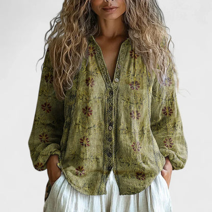 Amber | Camicetta vintage con stampa di foglie