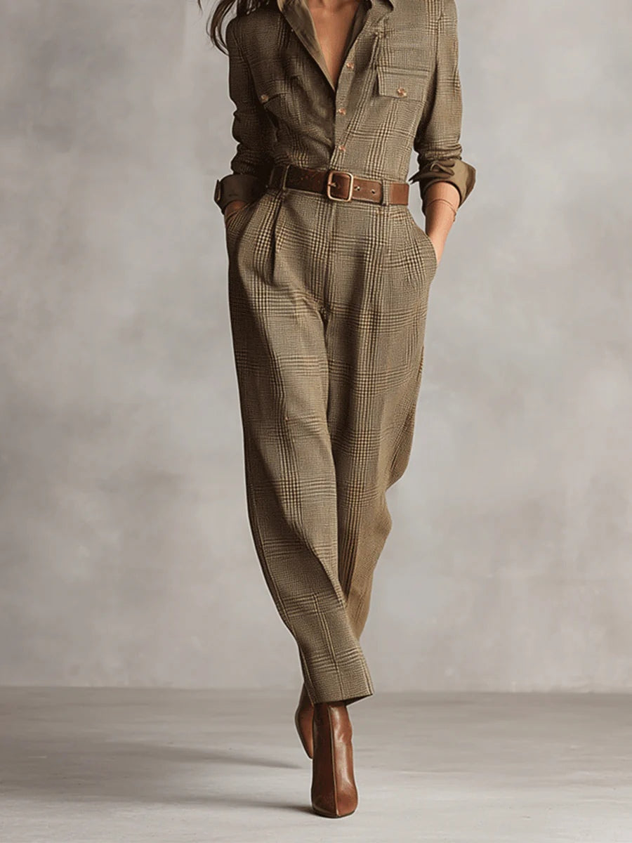 Zoë | Tuta utility a quadri in tweed raffinato
