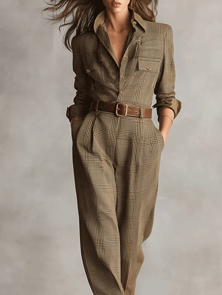 Zoë | Tuta utility a quadri in tweed raffinato