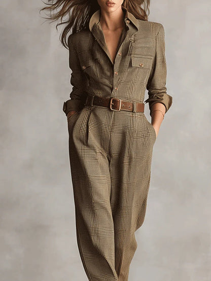 Zoë | Tuta utility a quadri in tweed raffinato