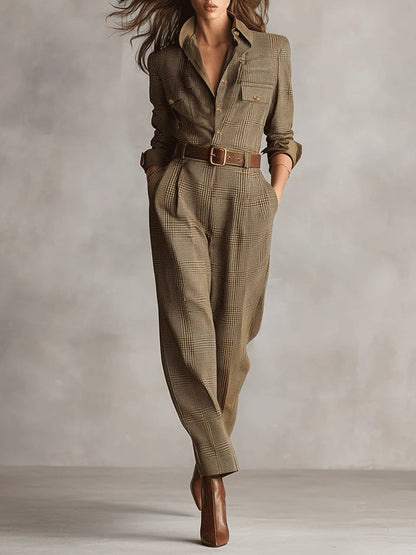 Zoë | Tuta utility a quadri in tweed raffinato