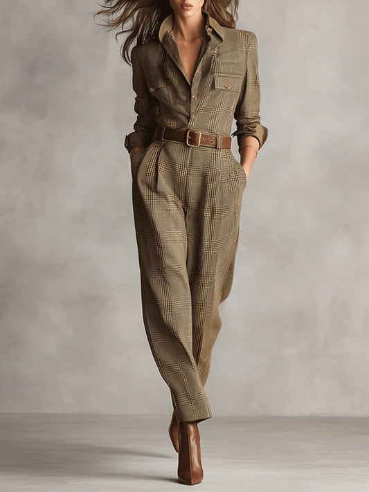Zoë | Tuta utility a quadri in tweed raffinato