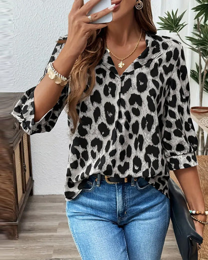 Camicia a Maniche 3/4 con stampa leopardo