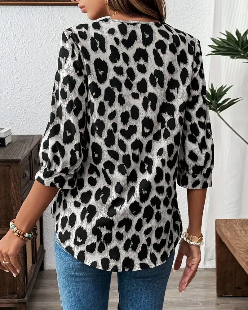 Camicia a Maniche 3/4 con stampa leopardo